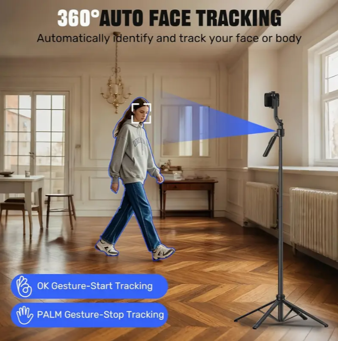 360° Auto Face Tracking Tripod – Extendable Smart Selfie Stick for Android/iOS Phones
